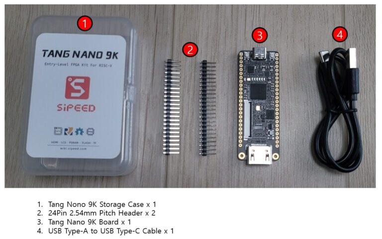 Tang Nano 9K FPGA board package contents for first FPGA blink tutorial